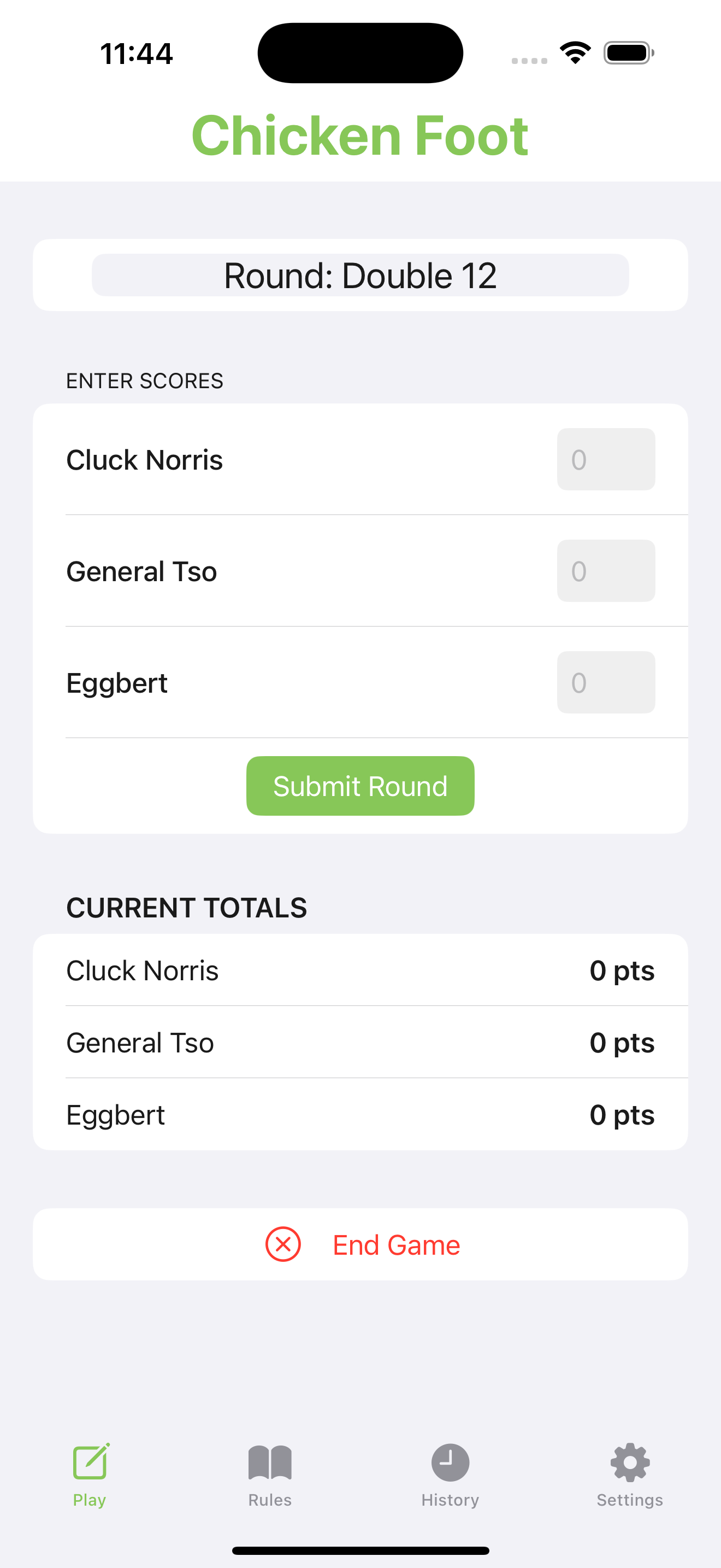 Chicken Foot – Entering Scores